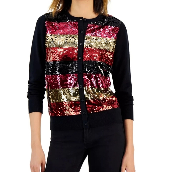 Charter Club Black and Red Sequin Sweater Small - Picture 6 of 6